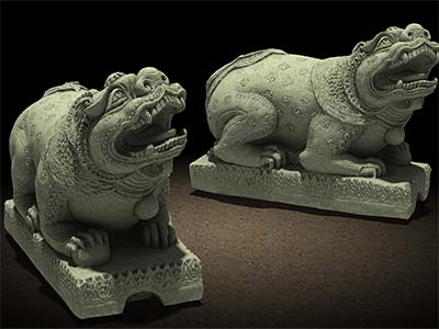 Đôi sư tử chùa Thông bản phục dựng này đã được chỉnh sửa lại phần miệng theo ý kiến của nhà nghiên cứu mỹ thuật Nguyễn Đức Bình.